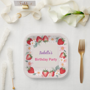 Red Strawberry pink Daisy Birthday Party für sie Pappteller