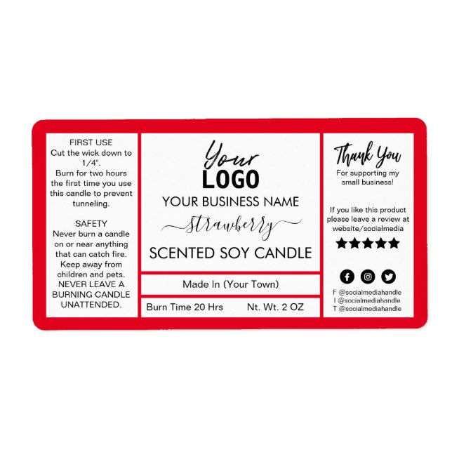 Red Strawberry Scented Soy Candle Label (Vorne)