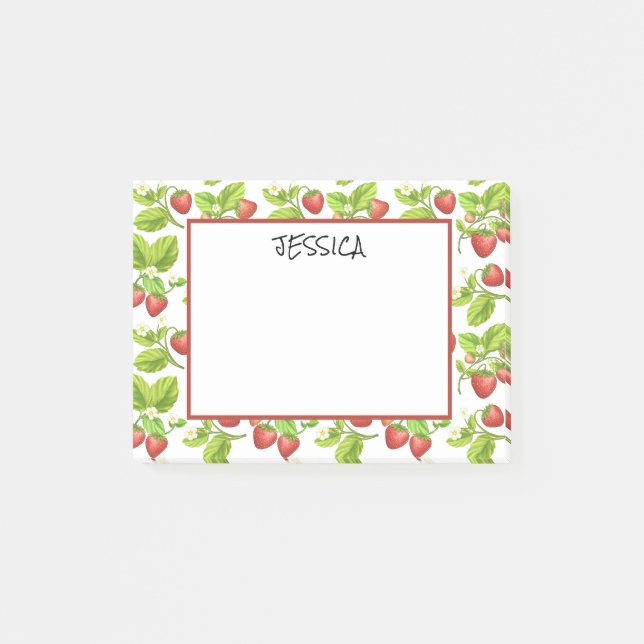 Red Strawberry Wasserfarbe Name Post-it Klebezettel (Vorderseite)