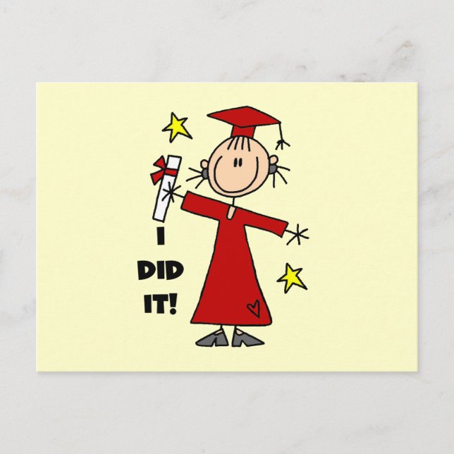Red Strichmännchen Girl Graduate Ankündigungspostkarte (Vorderseite)
