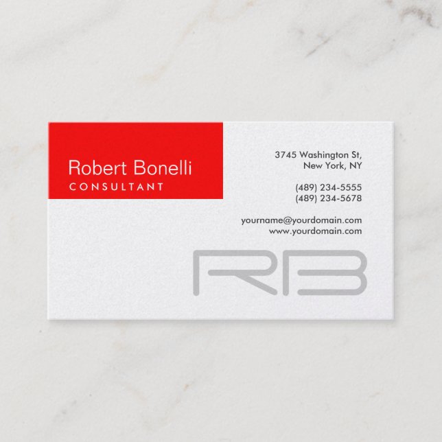 Red Strip Monogram Business Card Visitenkarte (Vorderseite)