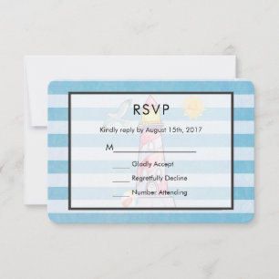 Red Strip Watercolor Lighthouse Wedding RSVP Karte