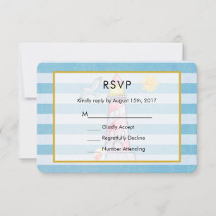 Red Strip Watercolor Lighthouse Wedding RSVP Karte