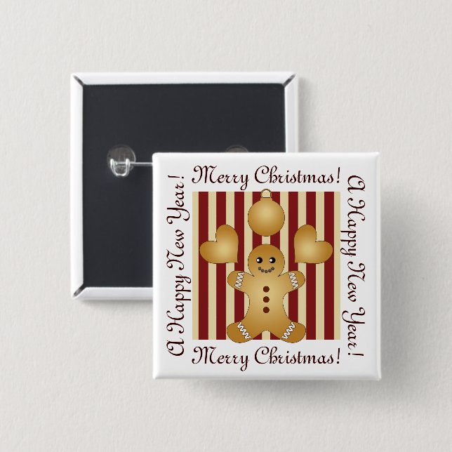 Red Strip Weihnachtskeks Niedlicher Lebkuchen Mann Button (Vorne & Hinten)