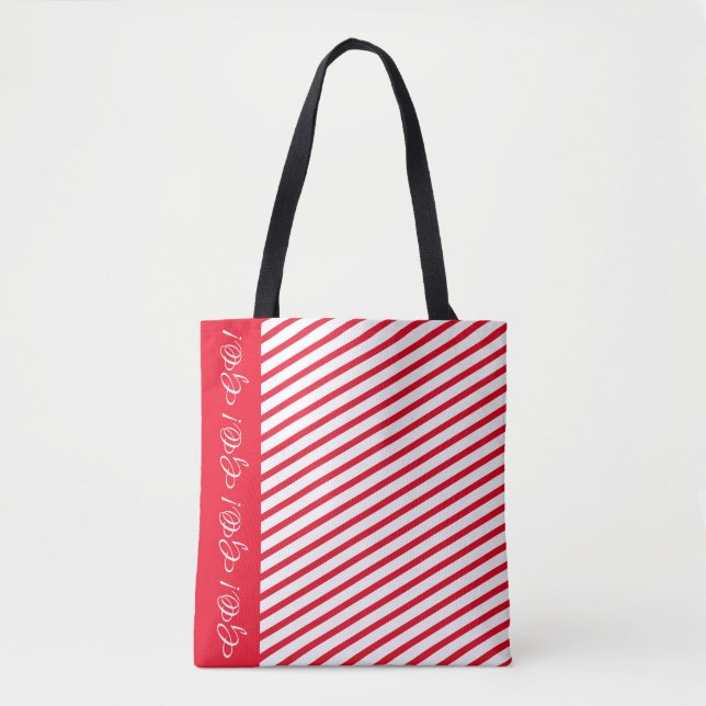 Red Stripe Accent Tote Bag / Custom White Script Tasche (Vorderseite)