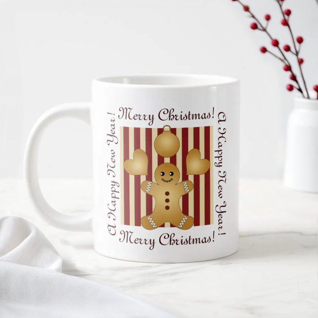Red Stripe Niedlich Gingerbread Mann Weihnachten Jumbo-Tasse (Von Creator hochgeladen)