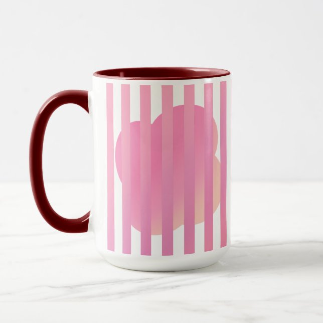 Red Stripe Simple Two-Tone Mug with Pink Floral Tasse (Links)