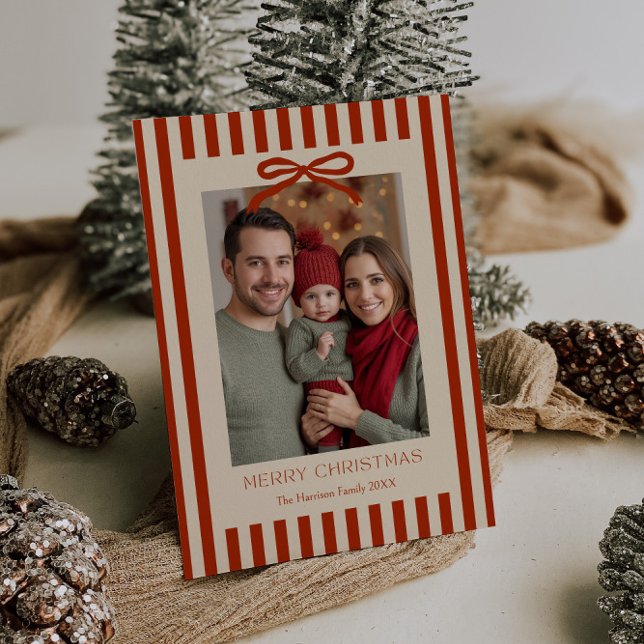 Red Stripes Bow individuell einstellbar Feiertagskarte (Von Creator hochgeladen)