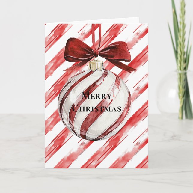 Red Stripes Christmas Ornament Bow Karte (Vorderseite)