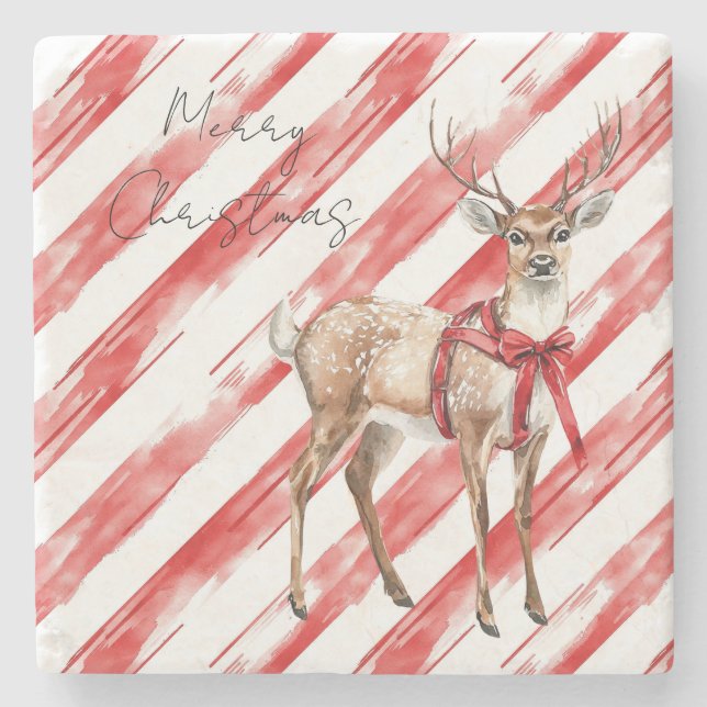 Red Stripes Deep Christmas Pillar Candle Steinuntersetzer (Vorderseite)