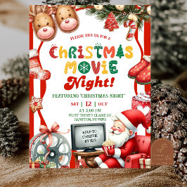 Red Stripes Fun Retro Christmas Movie Night Party Einladung