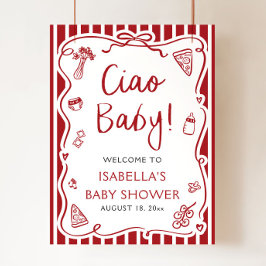 Red Stripes Italian Ciao Baby Dusche Willkommen Poster