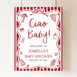 Red Stripes Italian Ciao Baby Dusche Willkommen Poster