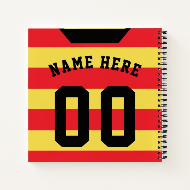 Red Stripes Jersey Template Notebook, Fußball Notizbuch (Rückseite)