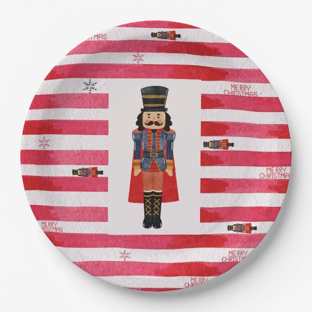 Red Stripes Nutcracker Weihnachtspapier-Teller Pappteller (Vorderseite)