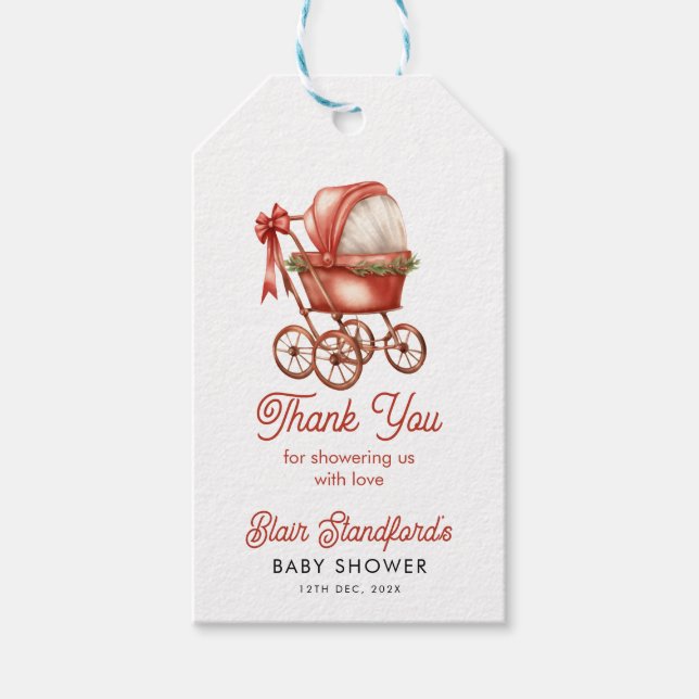 Red Stroller Weihnachtsdusche Danke Geschenkanhänger (Vorderseite)