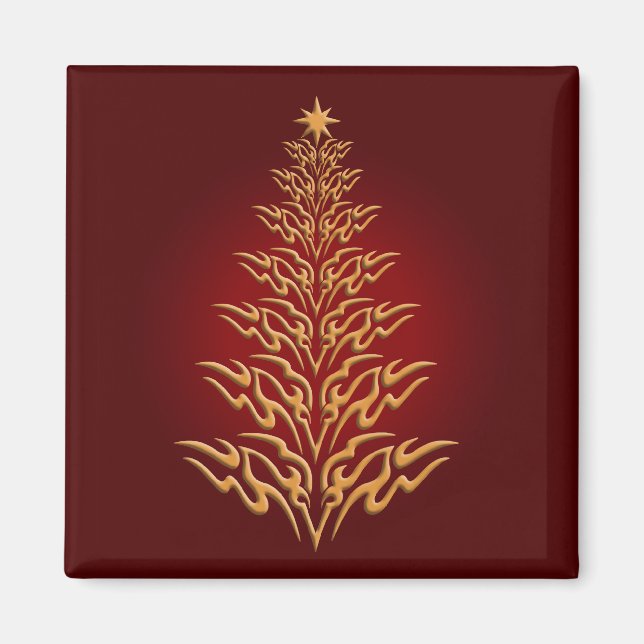 Red Stylish Christmas Tree Magnet (Vorne)