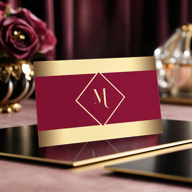 Red Stylish Geometric Gold Frame Modern Visitenkarte (Von Creator hochgeladen)