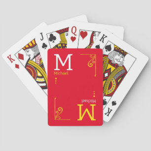 RED Stylish Player Initials & Name Personalisiert Spielkarten