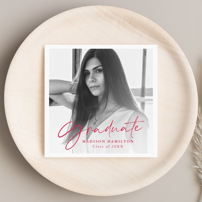 Red | Stylish Script Photo Graduation Serviette (Von Creator hochgeladen)