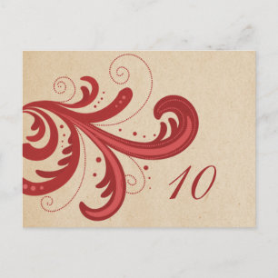 Red Stylish Wirbel Tischnummer Postkarte