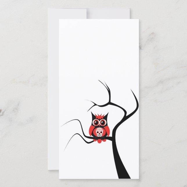 Red Sugar Skull Owl in Tree Foto Card (Vorderseite)
