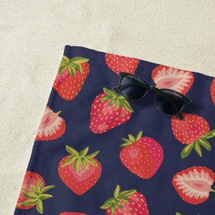 Red Summer Strawberry Frucht Dark Blue Beach Handt Strandtuch