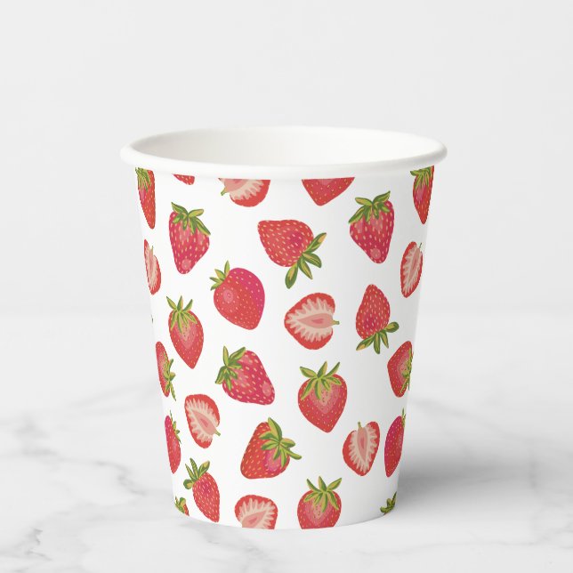 Red Summer Strawberry Pattern Pappbecher (Vorderseite)