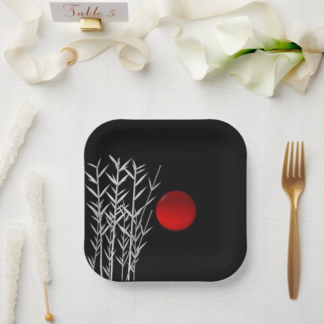 Red sun black white zen   pappteller (Hochzeit)