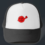Red Sun Cheer Mascot Truckerkappe<br><div class="desc">Vivid red sun mascot with a raised fist on black. Bold cartoon style,  playful and energetic,  perfect for youth apparel,  sportswear,  and event branding that stands out.</div>