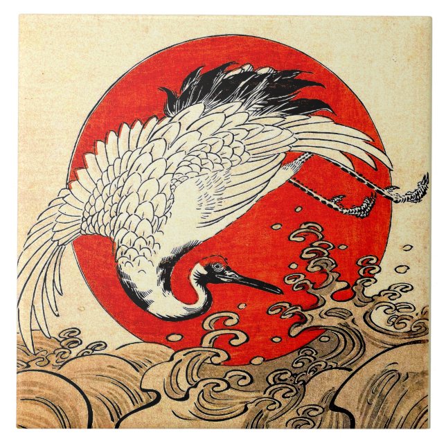 RED SUN, JAPANISCHE FLYING CRANE UND MEERWELLEN FLIESE (Vorderseite)