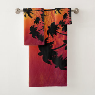 Red Sun Tropical Palm Beach Badhandtuch Set