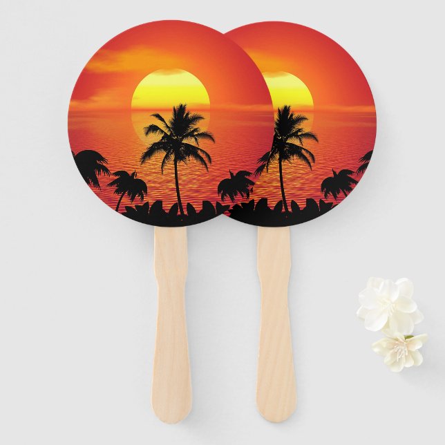 Red Sun Tropical Palm Beach Fächer (Vorne und Hinten)