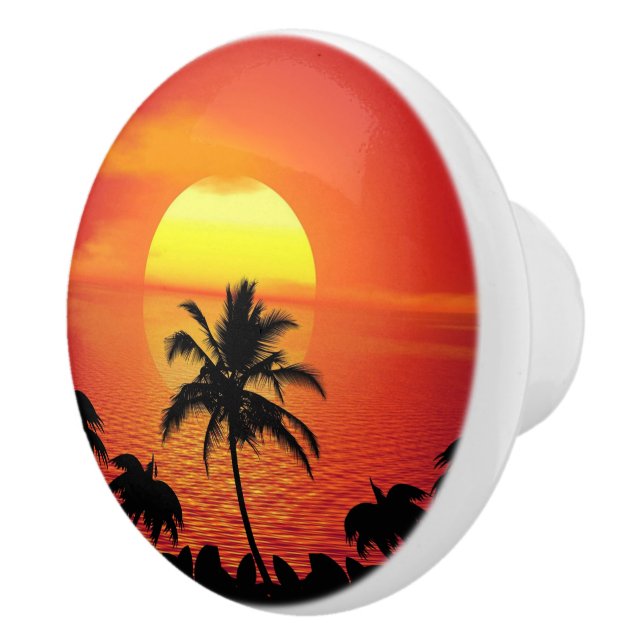 Red Sun Tropical Palm Beach Keramikknauf (Rechts)