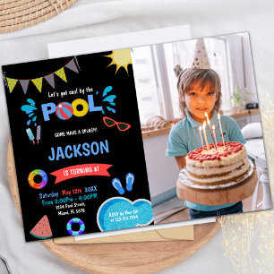 Red Sunglass Pool Geburtstagseinladungen mit Foto Einladung