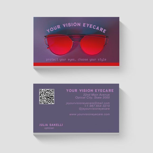 Red Sunglasser Optician Business Card Visitenkarte (Von Creator hochgeladen)