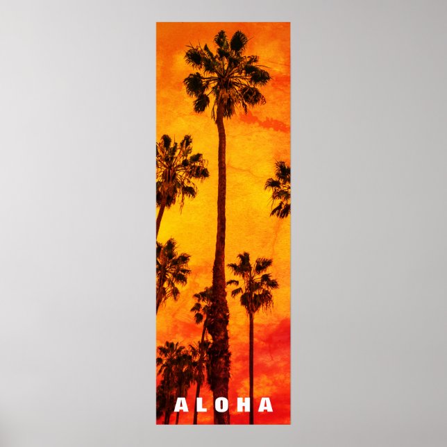 Red Sunset Aloha Hawaii Palm Trees Tropics Travel Poster (Vorne)