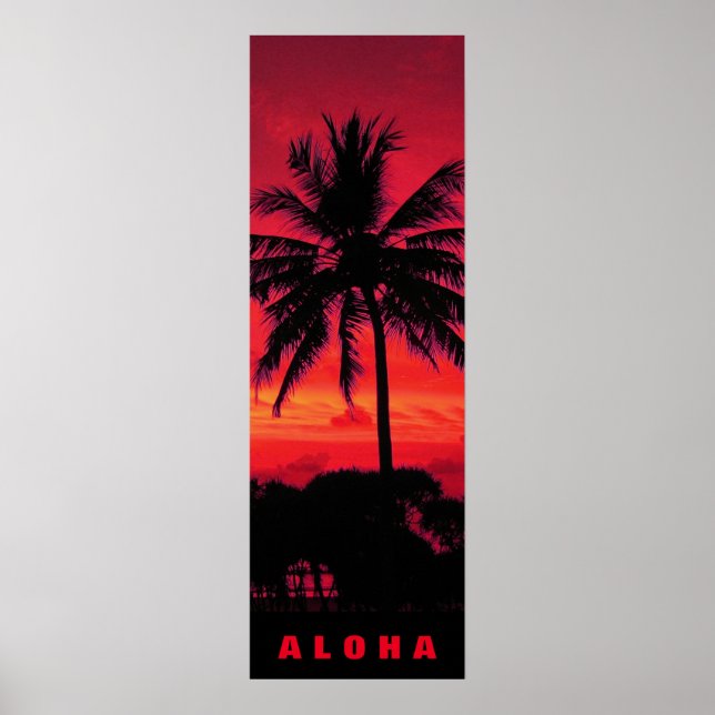 Red Sunset Aloha Hawaii Palm Trees Tropics Travel Poster (Vorne)