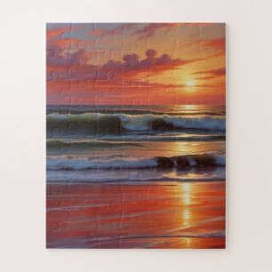 Red Sunset Ocean Seascape Malerei Artwork