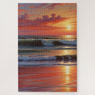 Red Sunset Ocean Seascape Malerei Artwork