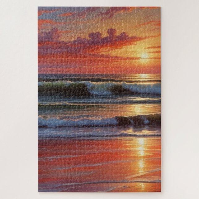 Red Sunset Ocean Seascape Malerei Artwork (Vertikal)