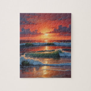 Red Sunset Ocean Seascape Malerei Artwork