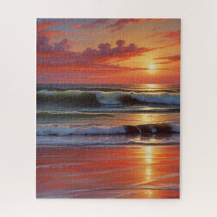 Red Sunset Ocean Seascape Malerei Artwork