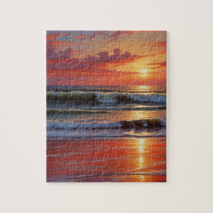 Red Sunset Ocean Seascape Malerei Artwork