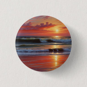 Red Sunset Ocean Seascape Malerei Artwork Button