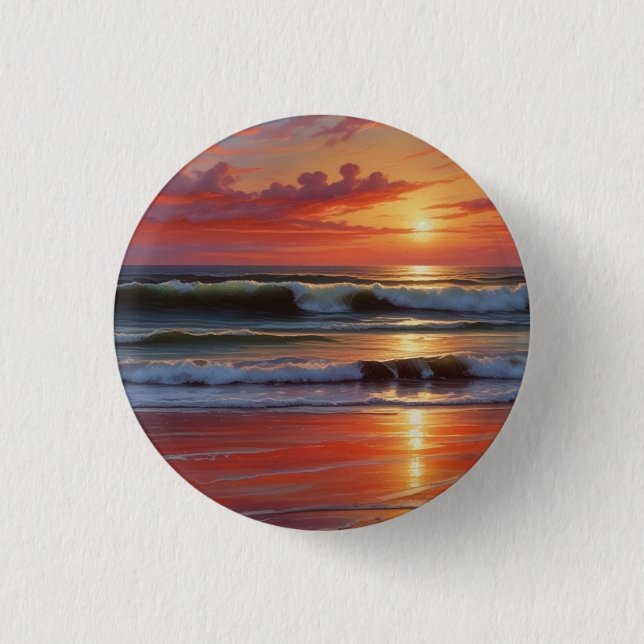 Red Sunset Ocean Seascape Malerei Artwork Button (Vorderseite)