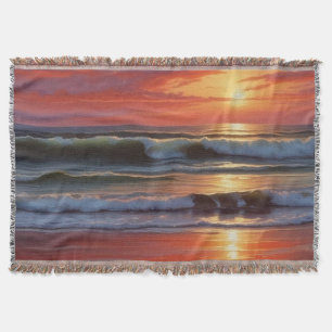 Red Sunset Ocean Seascape Malerei Artwork Decke