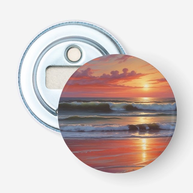 Red Sunset Ocean Seascape Malerei Artwork Flaschenöffner (Vorderseite)