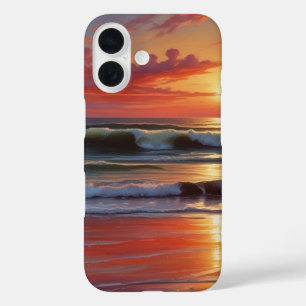 Red Sunset Ocean Seascape Malerei Artwork iPhone 16 Hülle