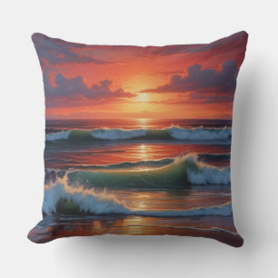 Red Sunset Ocean Seascape Malerei Artwork Kissen